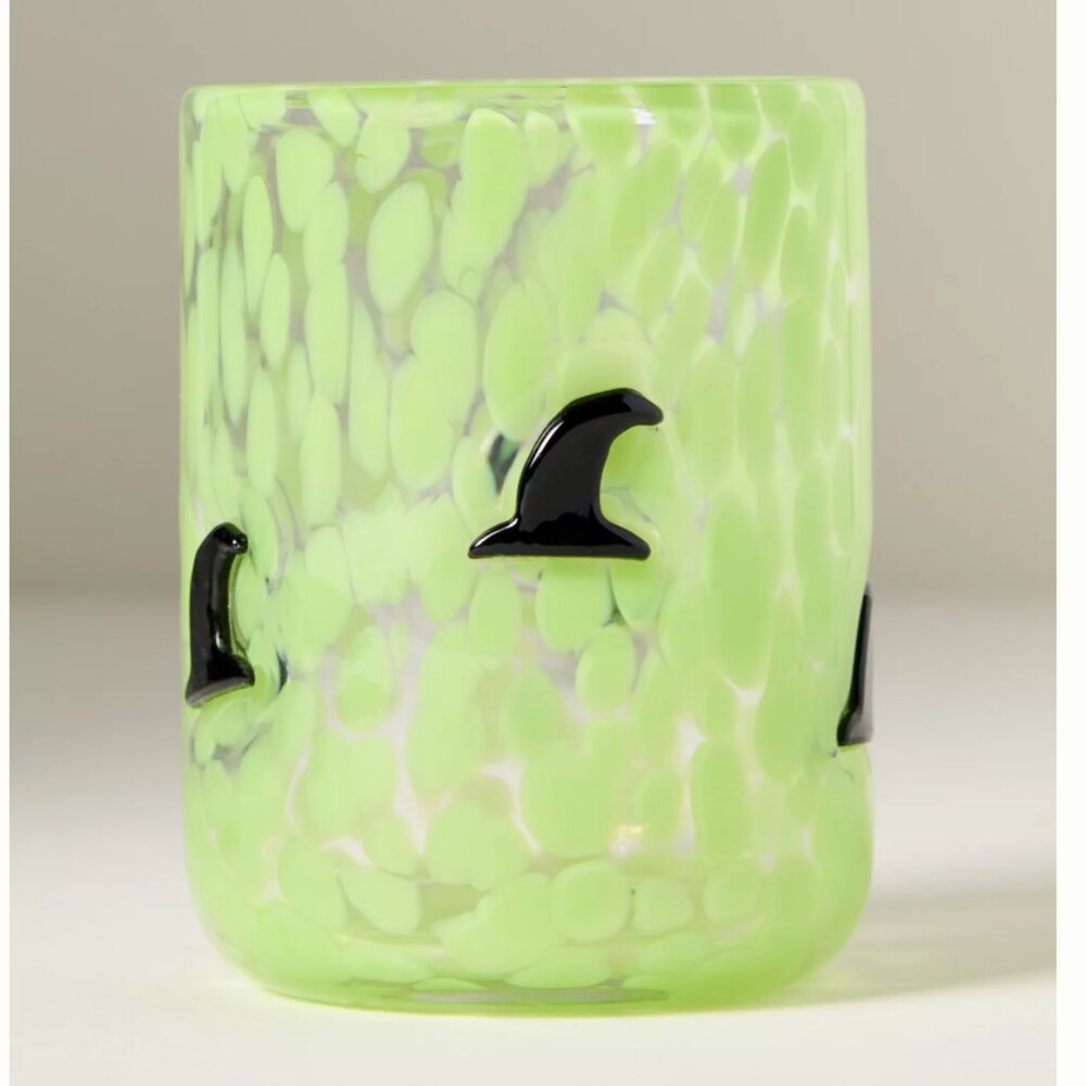 NWT Anthropologie The Mystic Icon Juice Glass Witch Hat Green Blown Glass